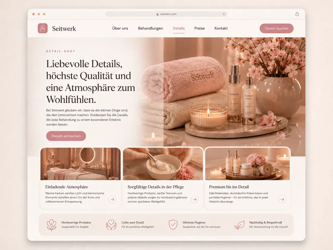 Website für Beauty & Wellness: Salon-Atmosphäre – Beispielseite mit Seitenwirkung