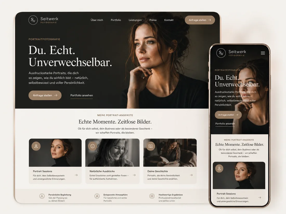 Website für Fotografie: Portrait – Beispielseite mit Seitenwirkung