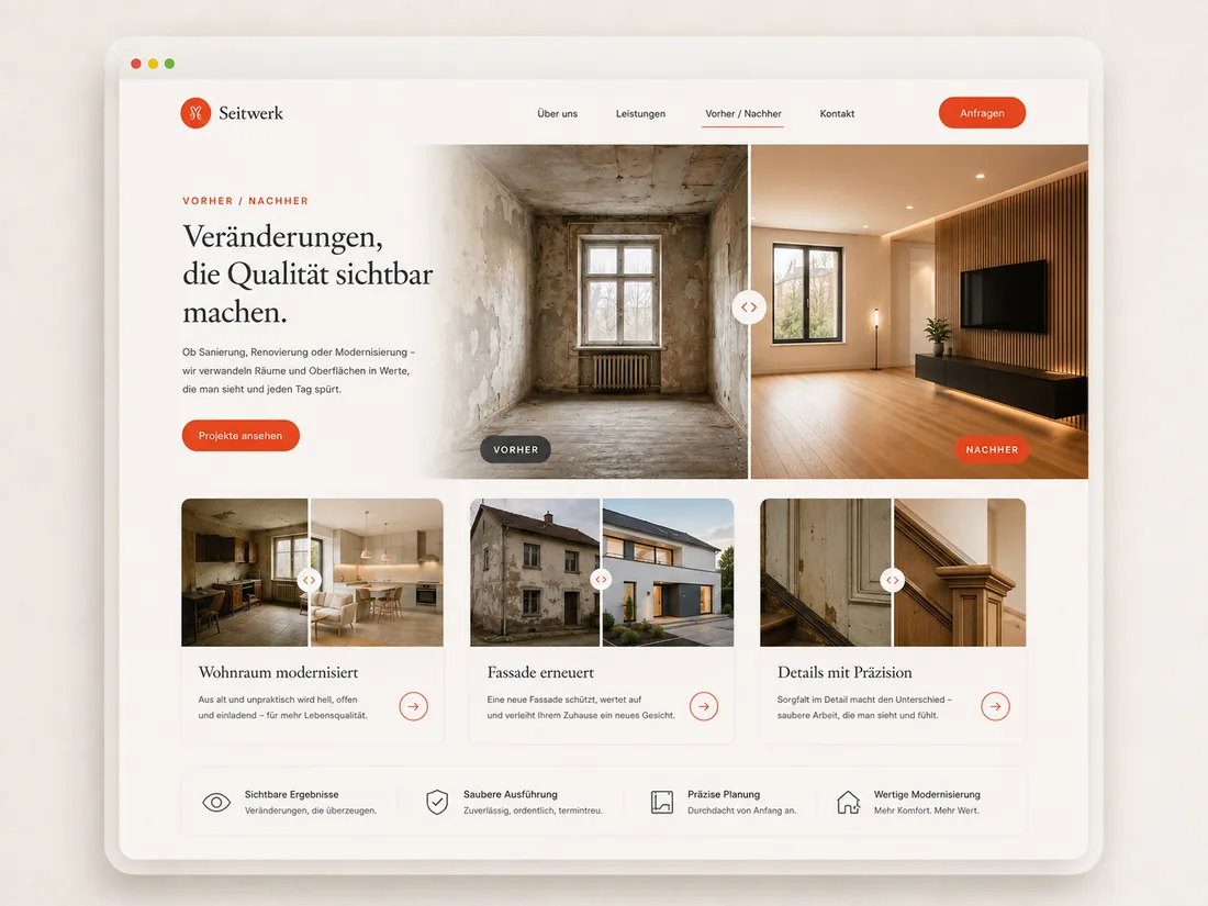 Website für Handwerksbetriebe: Vorher / Nachher – Beispielseite mit Seitenwirkung