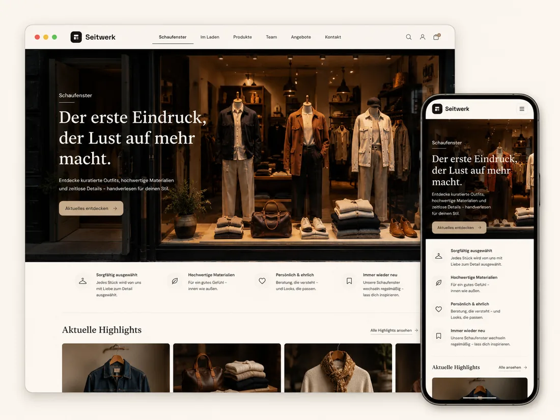 Schaufenster eines Ladengeschäfts als Startbild einer Einzelhandels-Website